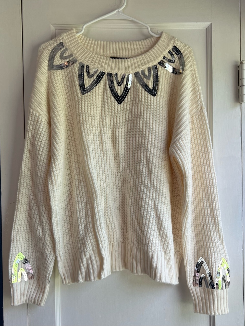 G by Giuliana Cream Sweater with Sequin Trim